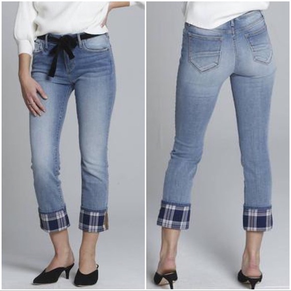 Driftwood Colette Straight Leg Crop Jean Blue Plaid Size 27
